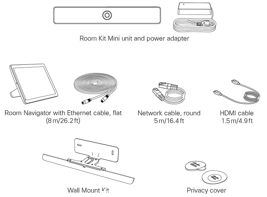 Webex Room Kit Mini 中的默認組件 - Webex Room Kit Mini 中的默認配件